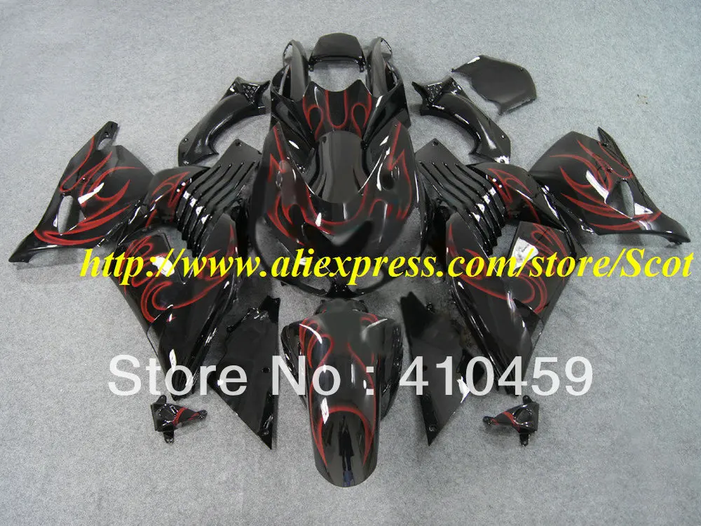 

2013 HOT red flames gloss blk Fairing kit for KAWASAKI Ninja ZX14R 06 07 ZX 14R 2006 2007 ZX-14R 06-07 2006-2007