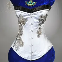 Черная отделка белый цветочный атласный бюстье женская блуза из стальных костей Overbust для продажи