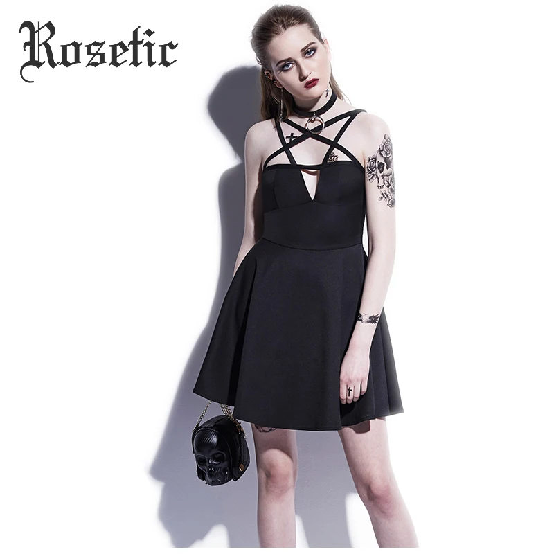 Buy Cheap Rosetic Gothic Mini Dress Black Pentagram 2017 Summer Sexy Women Short Goth Fashion Dresses Sleeveless A-Line Gothic Mini Dress