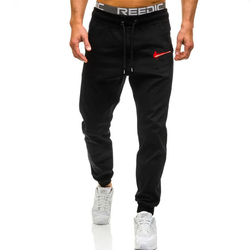 Новинка, мужские Брендовые брюки для бега, повседневные штаны, спортивные штаны для бега, серые повседневные эластичные хлопковые штаны для фитнеса и тренировок - Цвет: Черный