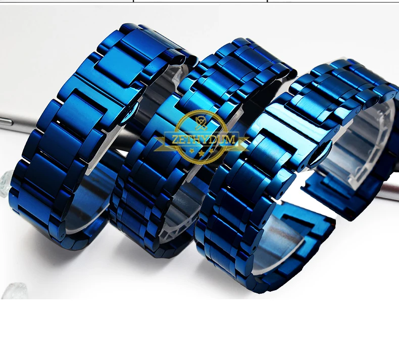 Твердый браслет из нержавеющей стали синий цвет часы ремешок Смарт часы ремешок 18 20 21 22 мм ремешок для часов металл