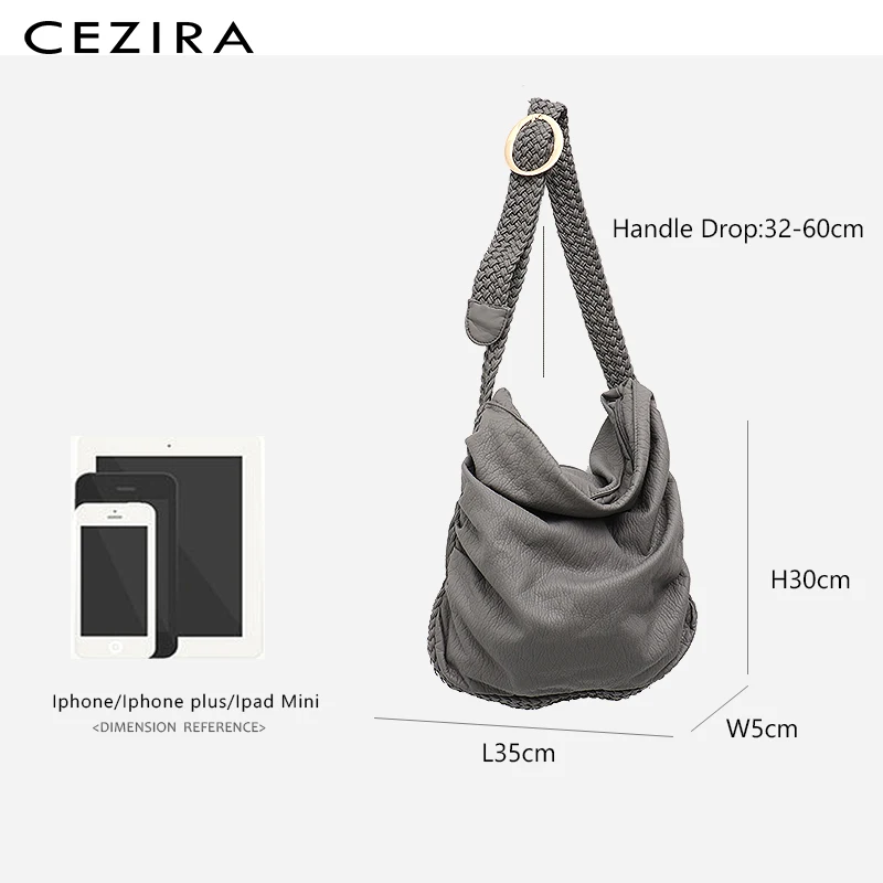  CEZIRA Big Soft Casual Women Bags Girl Wash PU Leather School Handbag Ladies Adjustable Woven Buckl - 33018773652