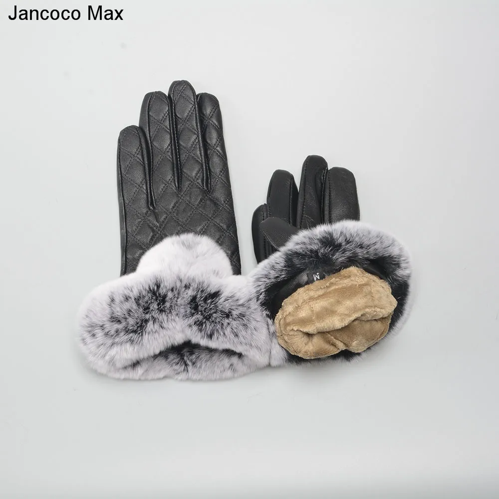 Jancoco Max 2019 дамы сенсорный экран Прихватки для мангала зимние женские из натуральной овечьей кожи Настоящий мех кролика теплые модные