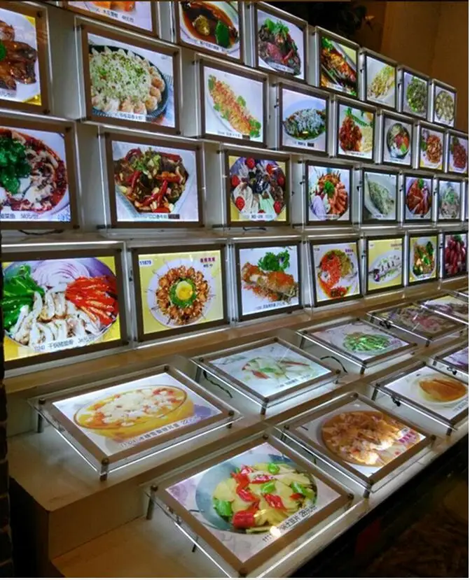 Placa do Menu do Restaurante Restaurante de Fast 2016 Nova Publicidade Cor Prata Acrílico Crystall Levou Lightbox Foto Tamanho a3 de Fast Food