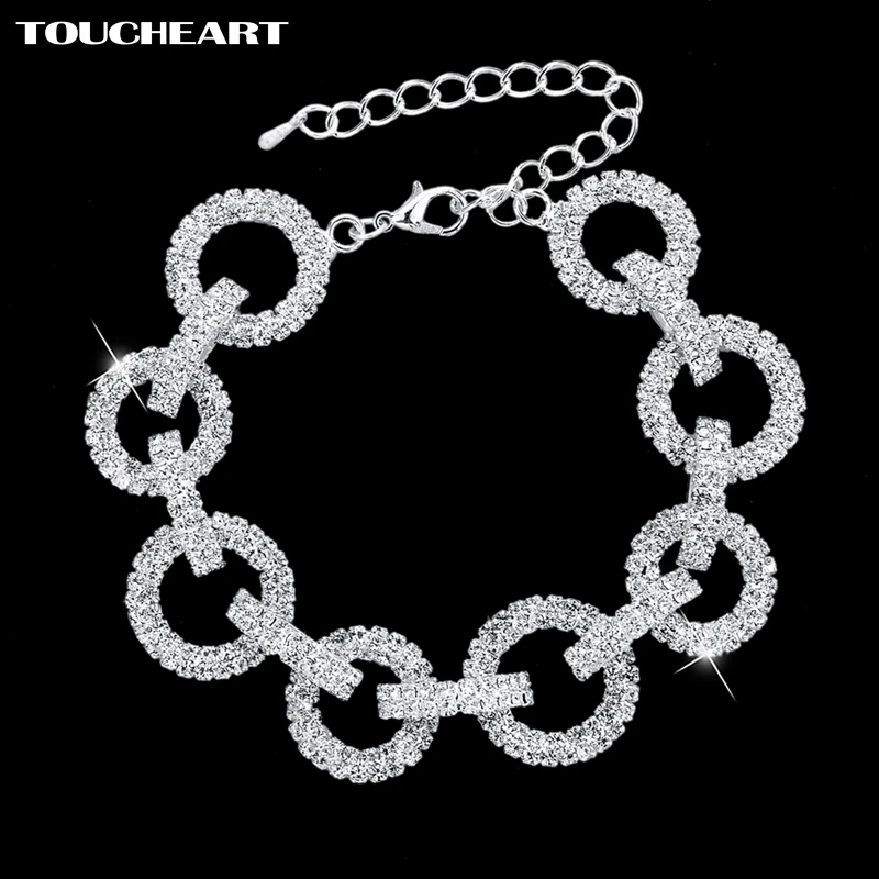 

Wedding Bracelets & Bangles Silver Plated Round Chain Luxury Austrian Crystal Bracelet For Women Classic Jewelry SBR140628