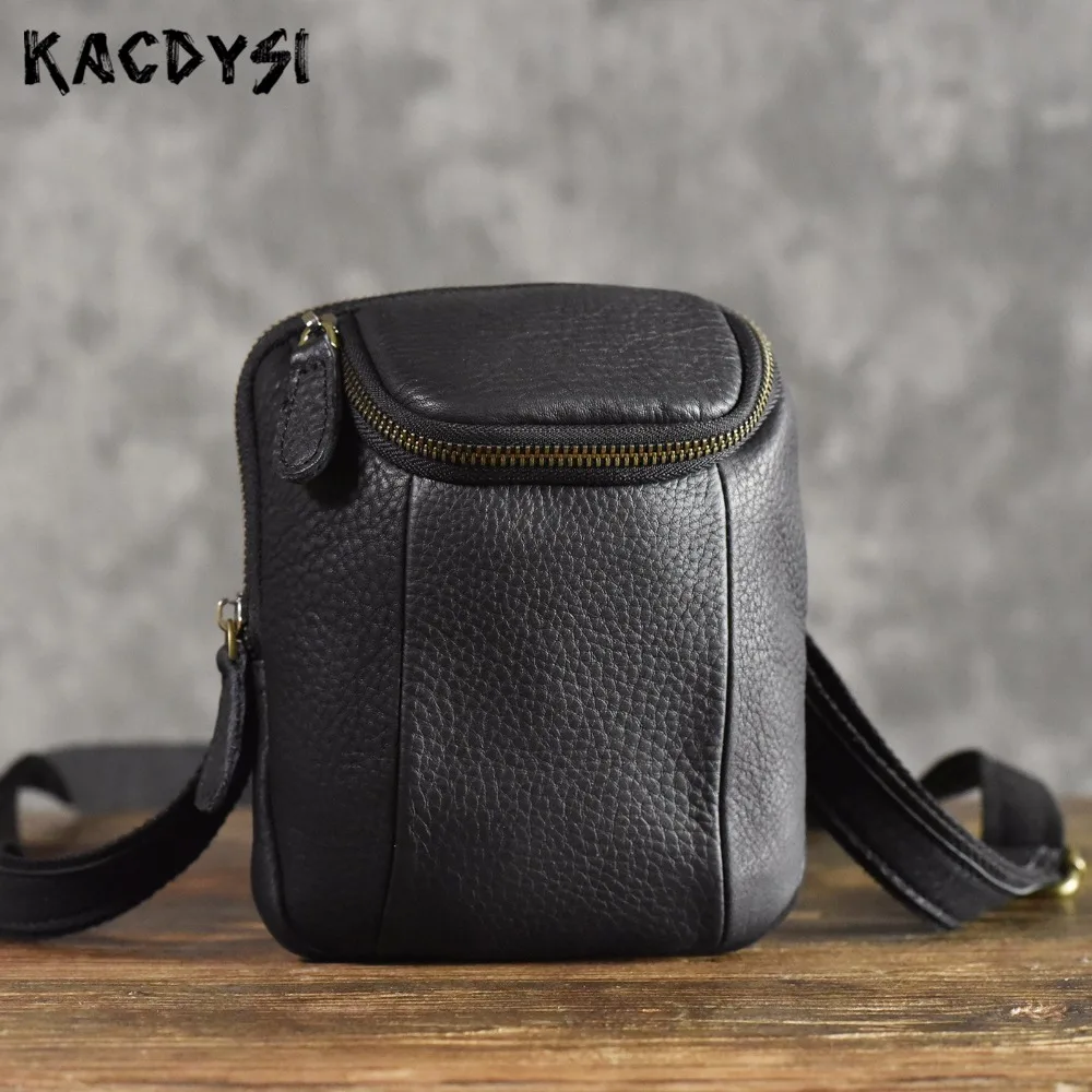 

Designer Genuine Cowhide Leather Vintage Men's Small Cross Shoulder Bag Multifunction Vertical Handbag Messenger Bag Waist Pack