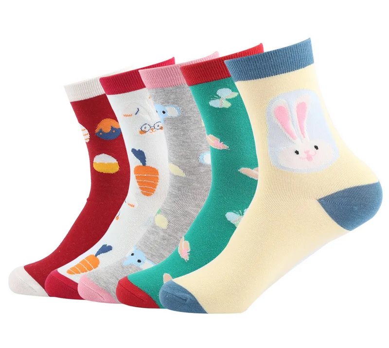 5 пар Eur36-42, женские осенне-зимние милые носки из хлопка с кошкой, женские модные носки с геометрическим узором s177