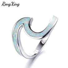 RongXing 925 Sterling Silver Filled White Fire Opal Wave Rings Women Men Fashion Jewelry Vintage Wedding Engagement Rings RS0200