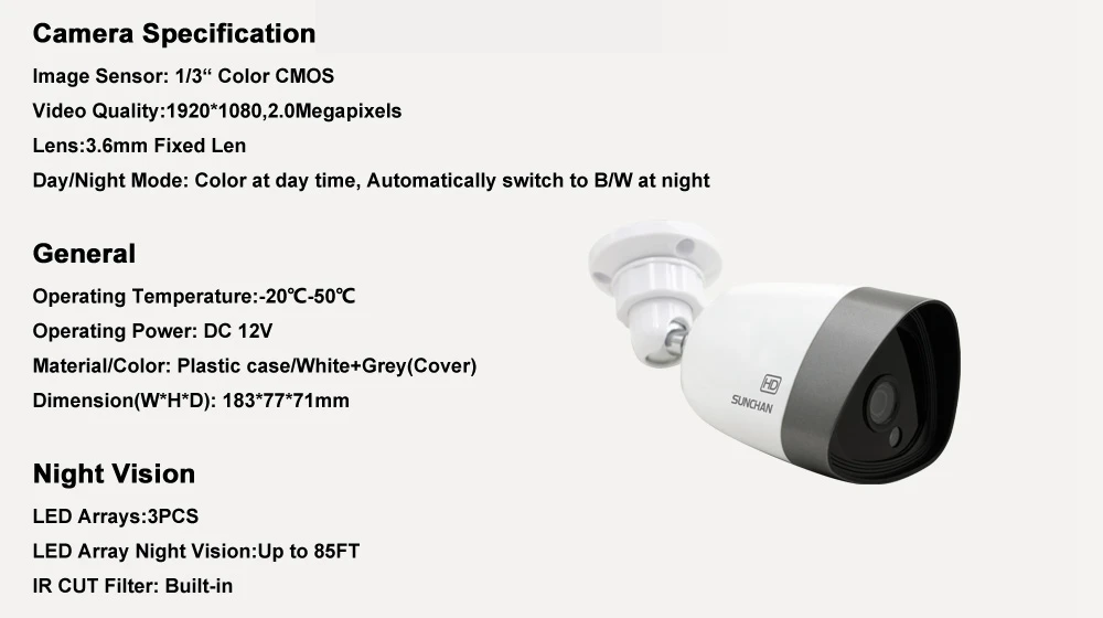 2.0MP Outdoor 1080P HD Security CCTV System Night Vision Camera