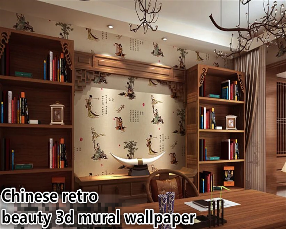 beibehang Vintage wallpaper ancient poetry beauty photo wallpaper 3d mural 3d bedroom mural wallpaper for walls in rolls behang beibehang Vintage wallpaper ancient poetry beauty photo wallpaper 3d mural 3d bedroom mural wallpaper for walls in rolls behang