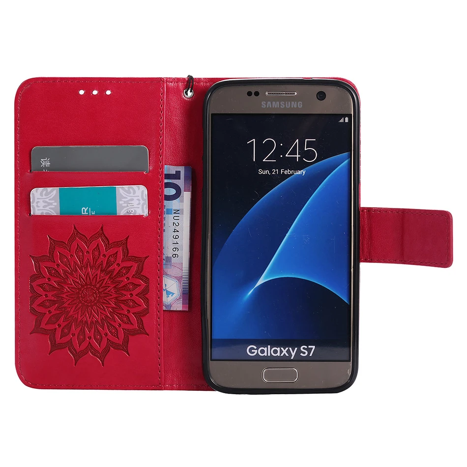 for A5 A3 J1 J3 J5 2016 2017 Prime Case Luxury Flip Wallet Sun flower Phone Back Cover for Samsung Galaxy S6 S7 edge Plus Coque (10)