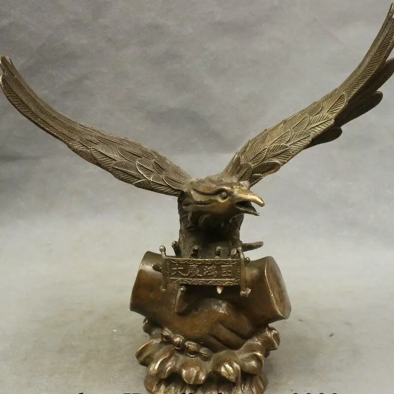 

wan67104026+++11" Chinese Folk Bronze Copper Success Cooperate Lifelike Hawk Eagle Bird Statue