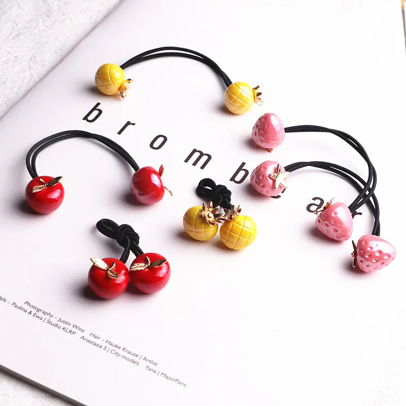 

Korean Hair Accessories For Girls Handmade Hair Tie Head Band Acrylic Pearl Flower Cartoon Elastic Hair Band Rubber Band