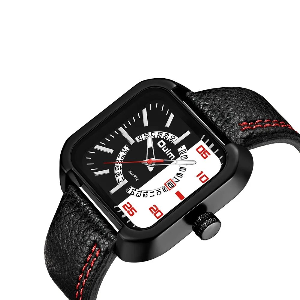 

New OULM Watch Men Original Unique Design Square With Date Clock Casual Business Leather Strap Quartz Watch Male Sport Watches