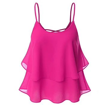 

2020 Summer Tank Tops Women Sexy Spaghetti Strap Camis Ruffles Shirts Chiffon Sleeveless Camisole Casual Loose Solid Vests S-5XL