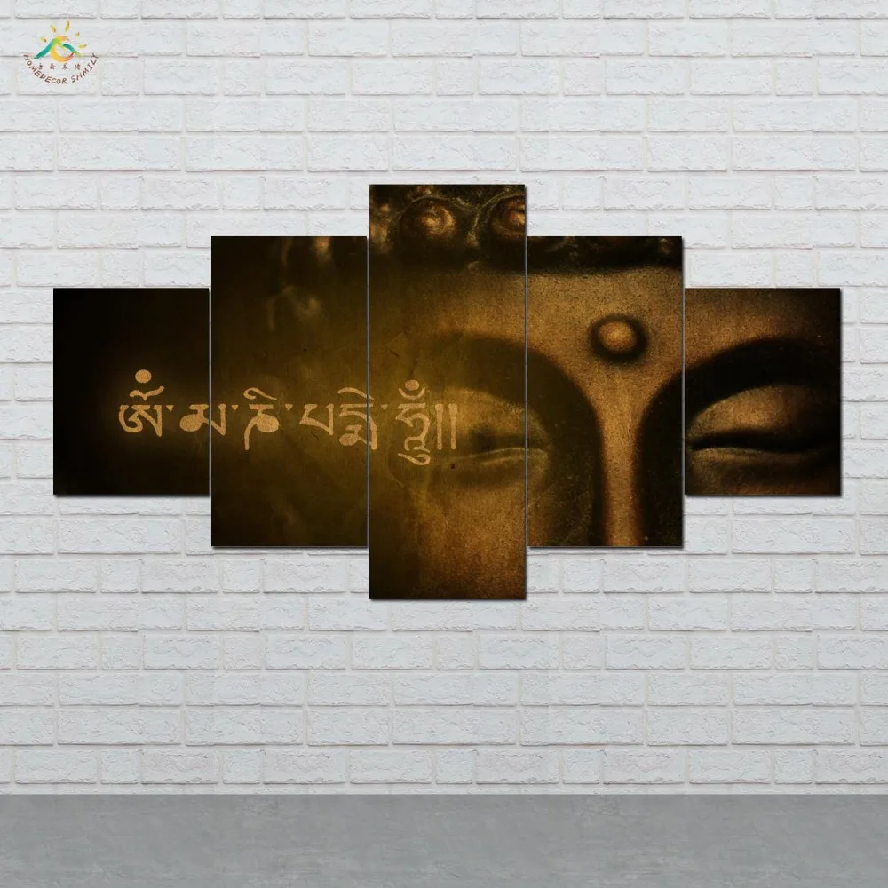 

Golden Buddha Wall Art HD Prints Canvas Art Painting Modular Picture And Poster Canvas Painting Decoration Home 5 PIECES
