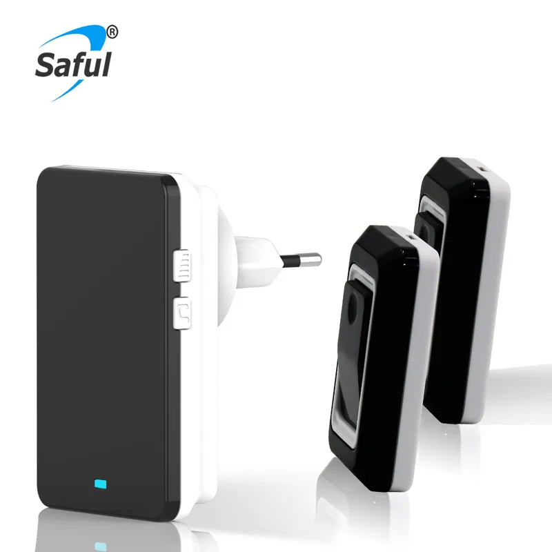 EU Plug in Wireless Door Bell Waterproof Push Button Doorbell with 2