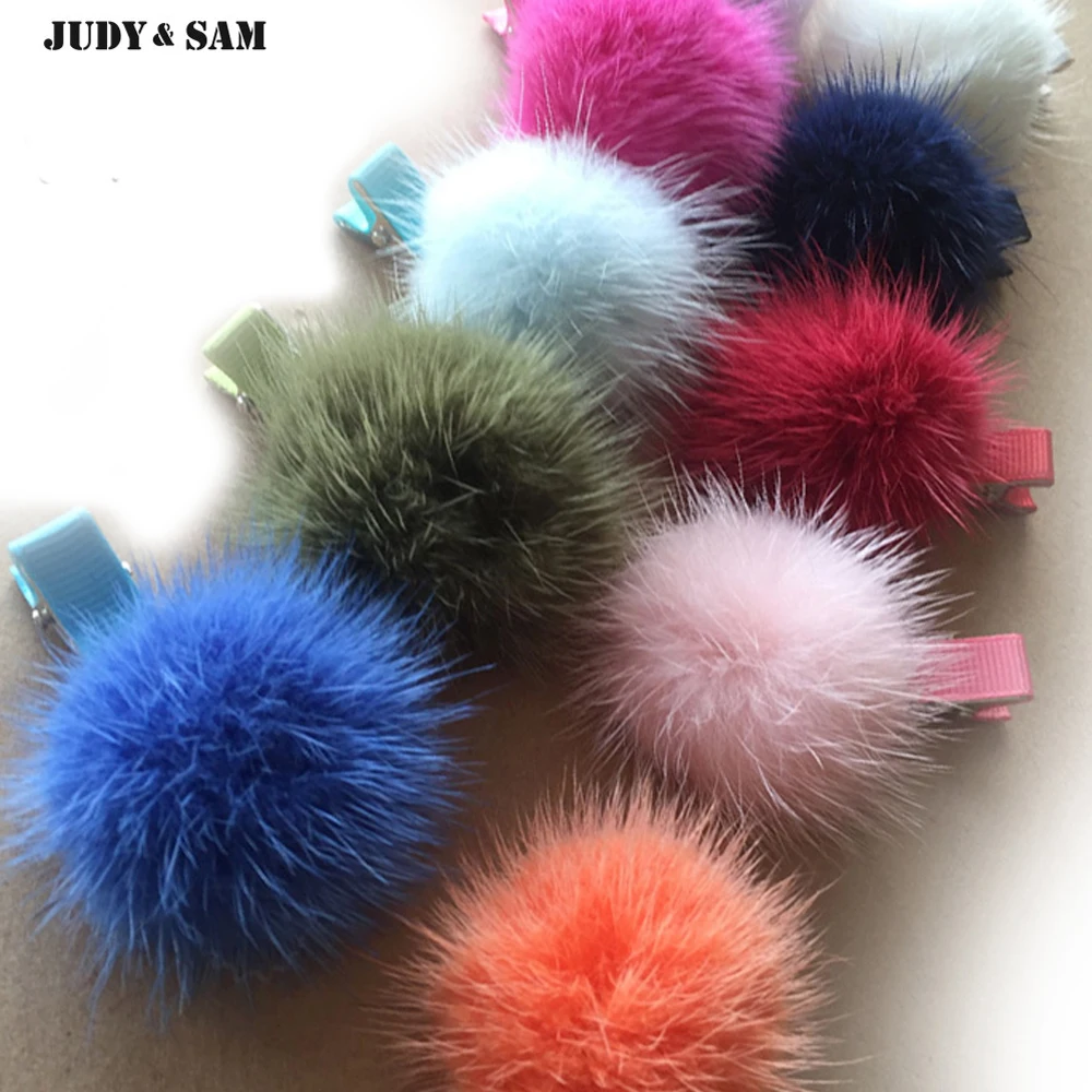 

Vintage Hairpins Real Mink Fur PomPom Claw Handmade for Girl kids Women Children Hair Clips Clip Hair Accessories