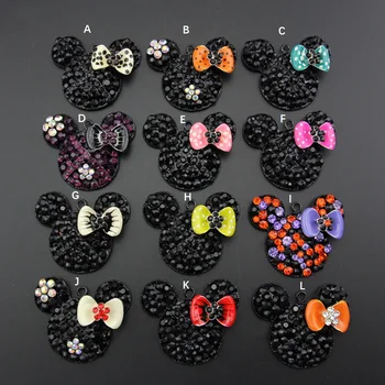 

100pcs/lot Black Mouse MIX bow Pendant Crystal rhinestone Pendant Charms Necklace For Children's Gift Jewelry
