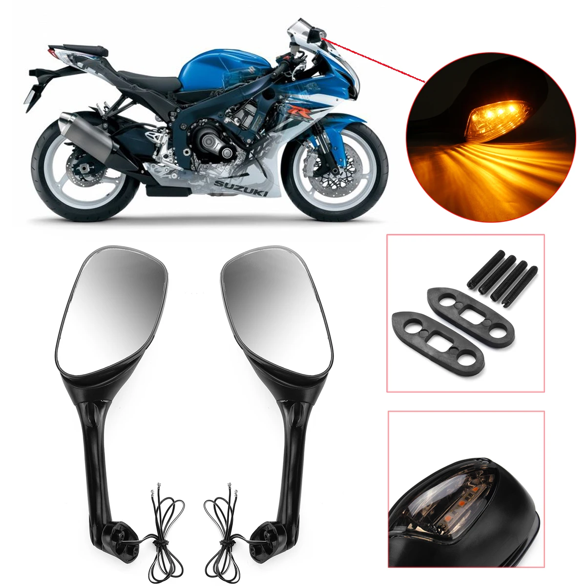 

Motorcycle Mirrors Side Rear View Mirror LED Trun Signal Lamp Light For Suzuki GSXR1000 2005-2015 GSXR600/750 2006-2015