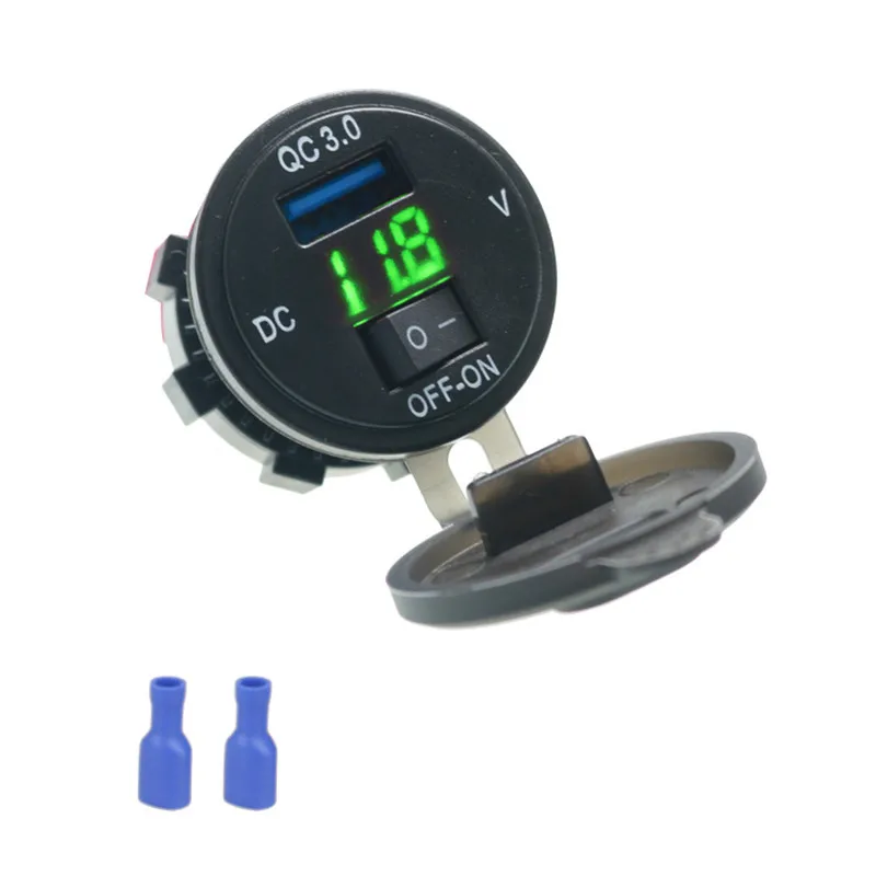 

12/24V Car Charger Quick Charge 3.0 USB Socket Digital Display Voltmeter USB Charger Socket ON-OFF Switch For Car Motorcycle