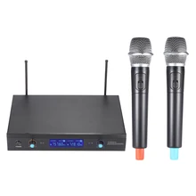 2-Channnel портативный беспроводной микрофон UHF микрофонная система 2 микрофона 1 приемник ЖК-дисплей для караоке Конференц-вечерние микрофон