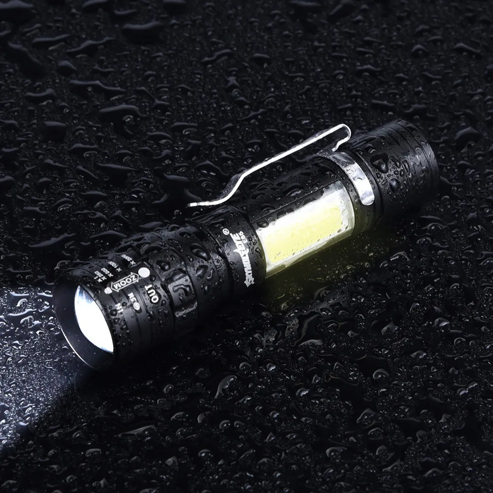 Мини-светильник-вспышка с масштабированием светодиодный фонарь XPE Q5 Фонарь светильник COB светодиодный мини-светильник 14500/AA 4 режима карманный фонарь