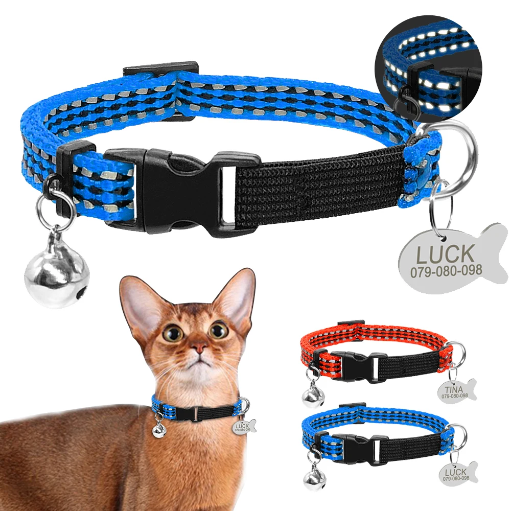 Collier Elastique Reflechissant Pour Chat 1 0cm De Largeur Personnalise Avec Etiquettes D Identification Aliexpress Maison Animalerie