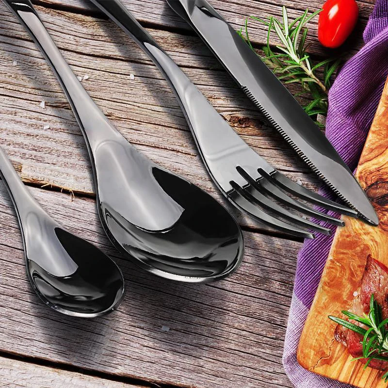 4PCS Inox Black Cutlery Set Stainless Steel Hotel Food Tableware Flatware Steak Knives Forks Spoons Western Dinnerware Sets