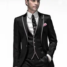 Высокое качество Мужские костюмы жениха свадебный костюм смокинг для мальчиков на одной пуговице, полоски для шафера костюм(куртка+ штаны+ галстук-бабочка+ жилет) для маленькой девочки A85