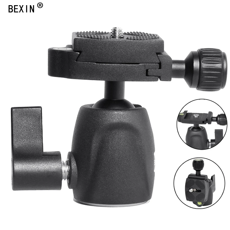 Camera Tripod Head 360 Degree Rotation 3-Folding CNC Aluminum Quick Release Plate Holder Tripod M Flex Tilt /& Ball Head Black Color : Grey