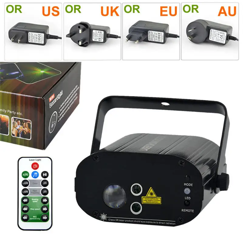 AUCD Mini Portable Remote Red Green Laser Lights& Aurora RGB LED Mix Projector Stage Lighting DJ Disco Home Party Show W-A200RG