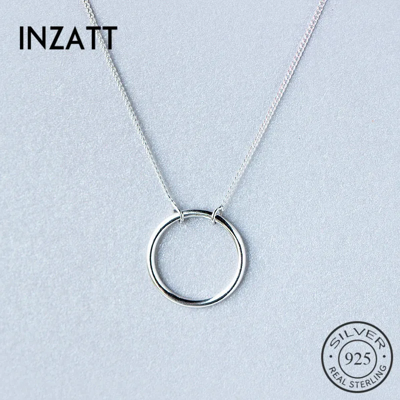 INZATT Minimalist Real 925 Sterling Silver Geometric Round Pendant Necklace 925 Sterling Silver FINE Jewelry For Women Gift