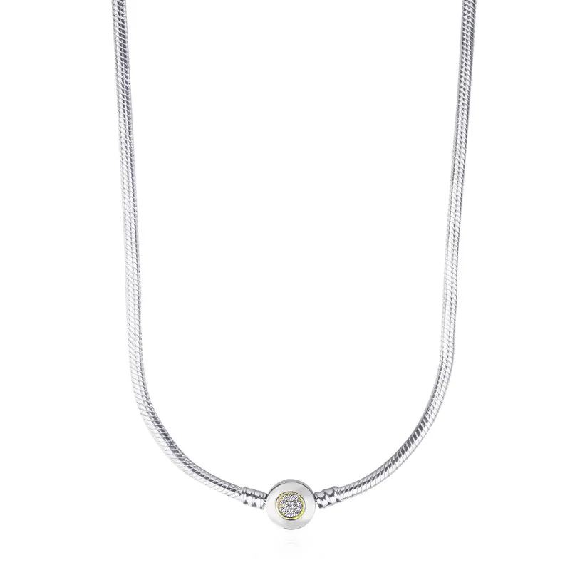 

Original 925 Sterling Silver Pandora Necklace Momemts Two-tone Signature Snake Chain Necklace Fit Women Bead Charm Diy Jewelry