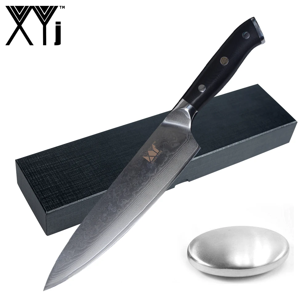 XYj 8 &quotДамаск Кухня Ножи черный G10 нож с деревянной ручкой + Нержавеющая сталь