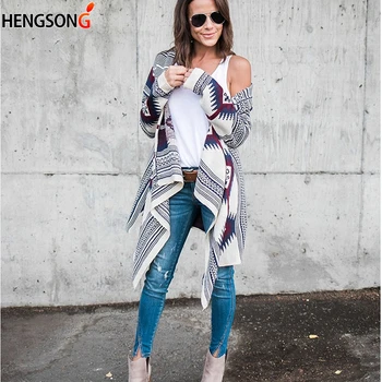 

Women Long Sweaters Knitted Cardigans Autumn Warm Long Sleeve Casual Loose Irregular Sweater Coat Female Jumper Pull Print Tops