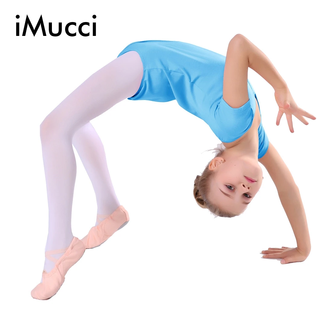iMucci Short Sleeve Cotton Girl Ballet Unitard 100 150cm Gymnastic