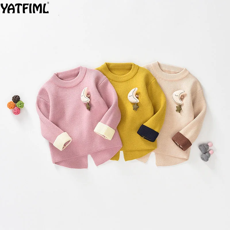 

YATFIML 2018 NEW CUTE AUTUMN WINTER baby girl sweater Moon decoration Cardigan for girls Thick 0-5 Years old girl