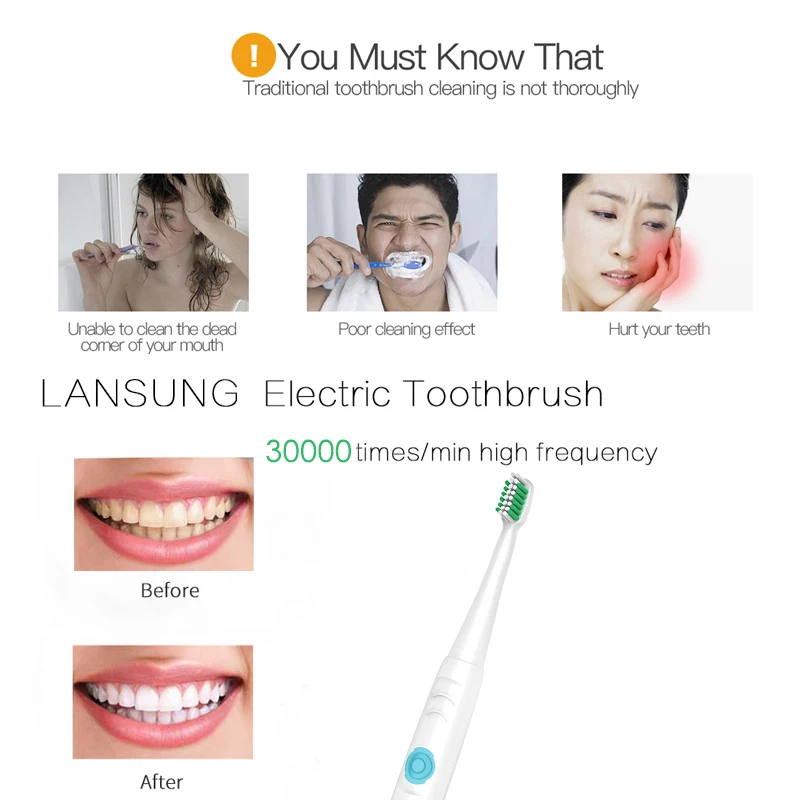 Зубная щетка LANSUNG электрическая зубная с аккумулятором AA Escova de dente eletrica Детская