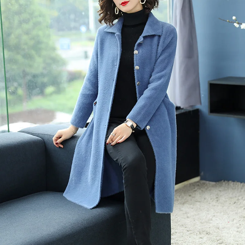 

3XL 5 Colors Brand Women's Lapel Woolen Coat 2019 Autumn Winter Thick Warm Loose Coat Solid Color Casual Wild Outerware Female