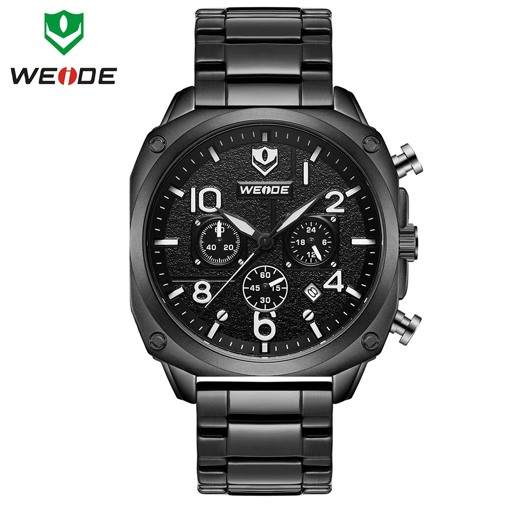 WEIDE оригинальные часы мужские черные все стальные хронограф кварцевые наручные