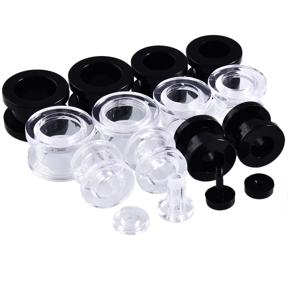 2pcs Acrylic Ear Plugs and Tunnels for Ear Dilations Screw Fit Black Expanders Stretcher Piercing Gauges Punk Body Jewelry piercing jewelry,ear piercing jewelry,body piercing jewelry,body jewelry