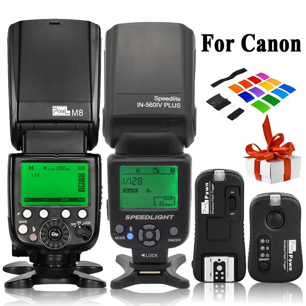 Tanie INSEESI IN 560IV IN560IV PLUS i PIXEL M8 LCD latarka bezprzewodowa lampa błyskowa speedlite i TF 361 bezprzewodowa lampa błyskowa wyzwalacz na aparat canon