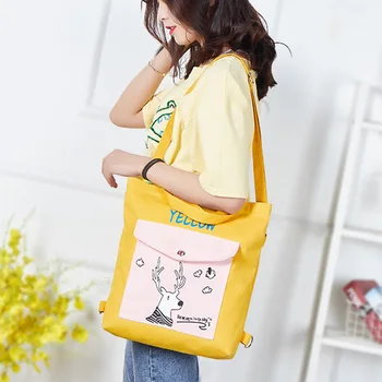 

YILE Cotton Canvas Eco Cross Body Messenger Handbag Printed deer Yellow Base AS