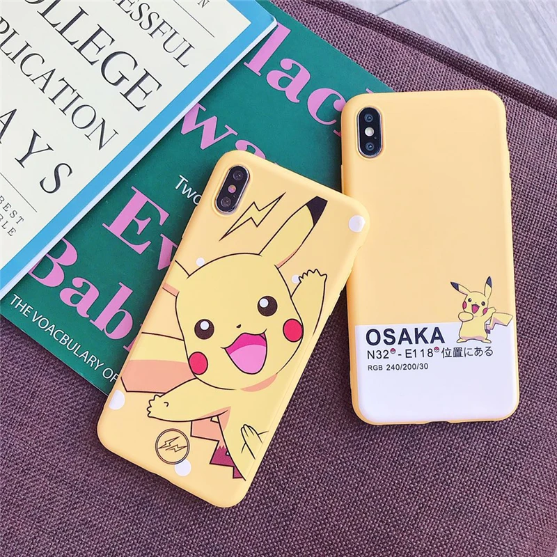 

Cartoon Cute Pokemon Pika Cases Cover For Aplle iphone X XR XS Max 6 6 s 7 8 Plus Yellow Pikachu type digital Soft Silicone Case