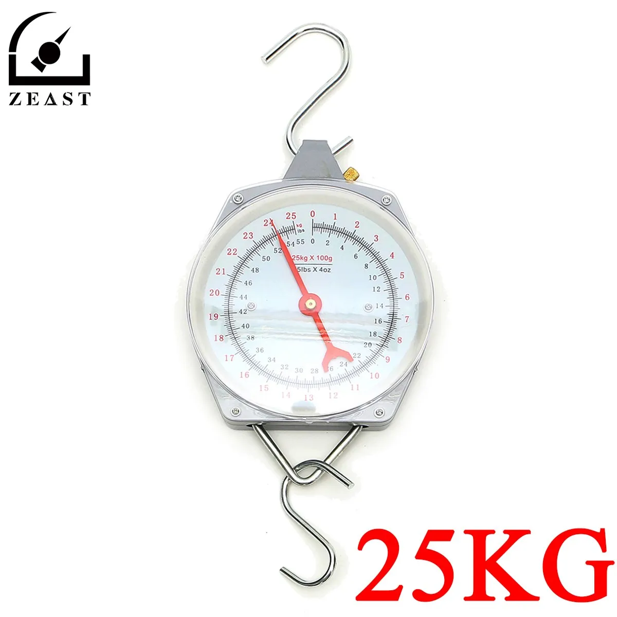 

25KG/55lbs Hanging Scale With Hanging Hook Alloy Quality Heavy Weighing Mechanial Fishing 100g Increments