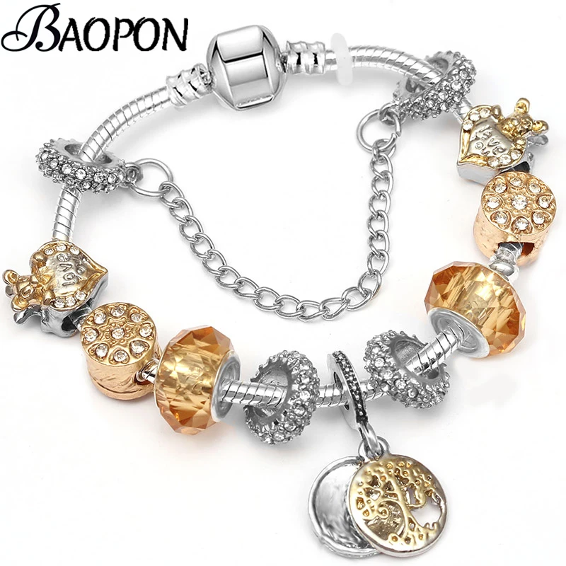 

BAOPON Hot Sale Life Of Tree Charm Bracelets For Women Murano Heart Beads Fine Bracelets & Bangles Party Jewelry Dropshipping