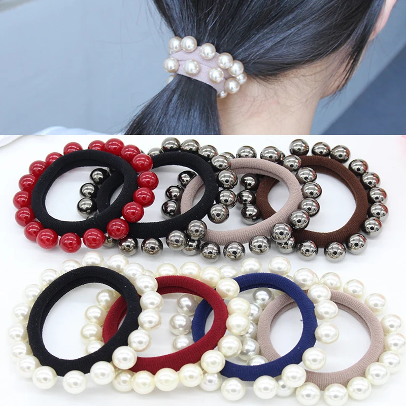 

Hot Sale Women Girls Seamless Hair Rope Charming Pearl Elastic Hair Bands Hair Accessories