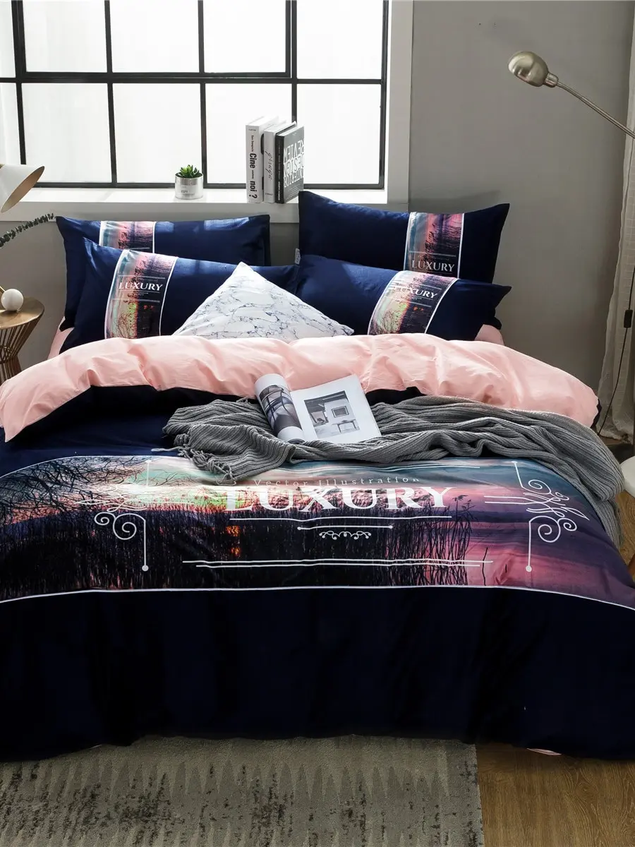

4Pcs Letter Pattern Patchwork Duvet Cover Fitted Sheet And Pillowcases Set