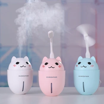 

320ML Multifunction 3 in 1 USB Air Ultrasonic Humidifier Great-mist Pet Adorable Mini Humidifier With LED Light USB Fan for home